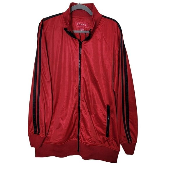 Vintage Koman Track Suit Jacket Full Zip Shiny Red Sz 2XL Y2K New Old Stock - Picture 1 of 11